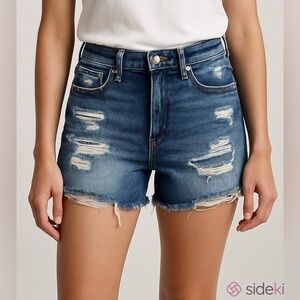 American Eagle Super Super Stretch X MIDI Distressed Frayed Hem Denim Shorts 2